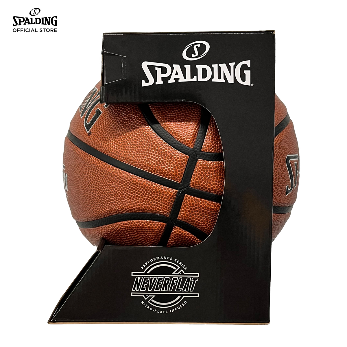 ลูกบาส SPALDING รุ่น NEVERFLAT PRO ลูกบาสเกตบอล หนัง PU, เบอร์ 7, ไม่ต้องเติมลม